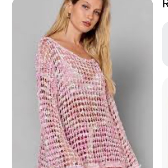 POL Pink and Cream Crochet Oversized Sweater - Picture 2 of 11